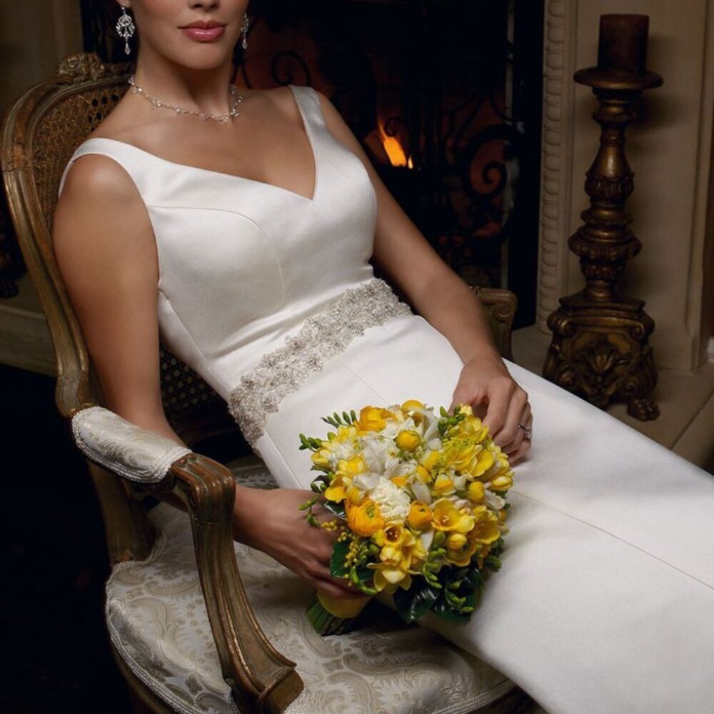 Casablanca Bridal White Satin Beaded Wedding Dress Gown